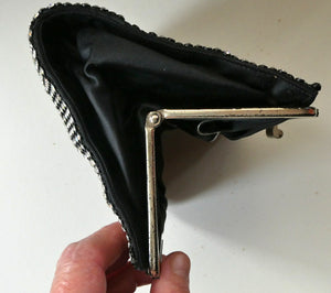 Beautiful Vintage 1950s Black Satin Evening Bag Covered with a Mesh of Crystal Diamante or Rhinestones