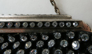 Beautiful Vintage 1950s Black Satin Evening Bag Covered with a Mesh of Crystal Diamante or Rhinestones