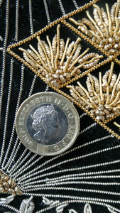 Fine Vintage 1940s Indian ZARDOSI Gold and Silver Embroidered Handbag. Black Velvet Body