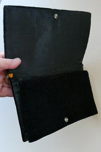 Fine Vintage 1940s Indian ZARDOSI Gold and Silver Embroidered Handbag. Black Velvet Body