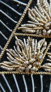 Fine Vintage 1940s Indian ZARDOSI Gold and Silver Embroidered Handbag. Black Velvet Body