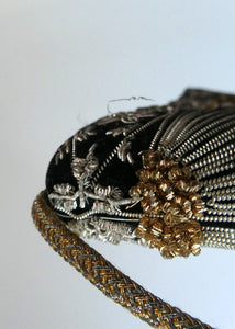 Fine Vintage 1940s Indian ZARDOSI Gold and Silver Embroidered Handbag. Black Velvet Body