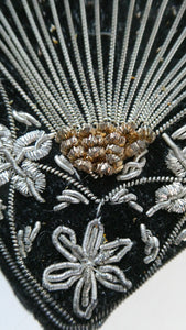 Fine Vintage 1940s Indian ZARDOSI Gold and Silver Embroidered Handbag. Black Velvet Body