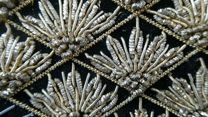 Fine Vintage 1940s Indian ZARDOSI Gold and Silver Embroidered Handbag. Black Velvet Body