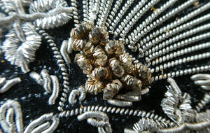 Fine Vintage 1940s Indian ZARDOSI Gold and Silver Embroidered Handbag. Black Velvet Body