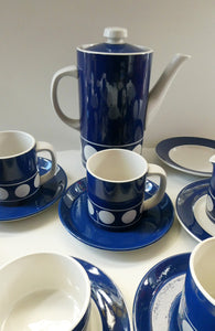 Vintage 1960s Coffee Set CORNISHWARE TG Green Jersey Blue Design by Judith Onions