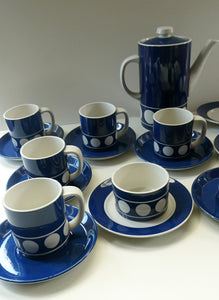 Vintage 1960s Coffee Set CORNISHWARE TG Green Jersey Blue Design by Judith Onions