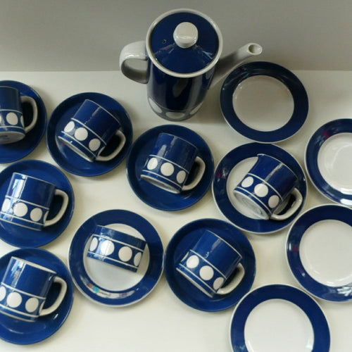Vintage 1960s Coffee Set CORNISHWARE TG Green Jersey Blue Design by Judith Onions