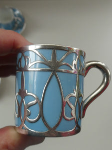 Very Rare EDWARDIAN PARAGON Star Mark. Porcelain & Applied Silver Cabaret Coffee Service