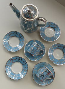 Very Rare EDWARDIAN PARAGON Star Mark. Porcelain & Applied Silver Cabaret Coffee Service