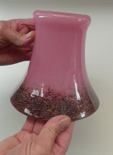 Load image into Gallery viewer, MONART Scottish Glass. Fine Vintage Art Glass Vase, 1930s. Shape GC. Mottled Pink with Black Rim Speckled with Gold Aventurine Flakes
