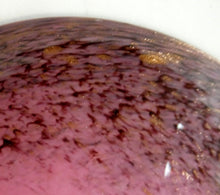 Load image into Gallery viewer, MONART Scottish Glass. Fine Vintage Art Glass Vase, 1930s. Shape GC. Mottled Pink with Black Rim Speckled with Gold Aventurine Flakes
