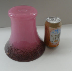 MONART Scottish Glass. Fine Vintage Art Glass Vase, 1930s. Shape GC. Mottled Pink with Black Rim Speckled with Gold Aventurine Flakes
