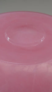 MONART Scottish Glass. Fine Vintage Art Glass Vase, 1930s. Shape GC. Mottled Pink with Black Rim Speckled with Gold Aventurine Flakes