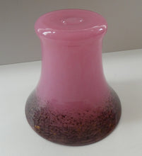 Load image into Gallery viewer, MONART Scottish Glass. Fine Vintage Art Glass Vase, 1930s. Shape GC. Mottled Pink with Black Rim Speckled with Gold Aventurine Flakes
