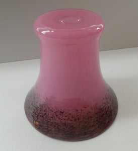 MONART Scottish Glass. Fine Vintage Art Glass Vase, 1930s. Shape GC. Mottled Pink with Black Rim Speckled with Gold Aventurine Flakes