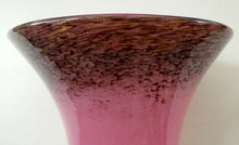 Load image into Gallery viewer, MONART Scottish Glass. Fine Vintage Art Glass Vase, 1930s. Shape GC. Mottled Pink with Black Rim Speckled with Gold Aventurine Flakes

