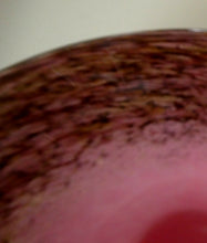 Load image into Gallery viewer, MONART Scottish Glass. Fine Vintage Art Glass Vase, 1930s. Shape GC. Mottled Pink with Black Rim Speckled with Gold Aventurine Flakes
