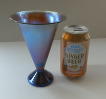 Load image into Gallery viewer, German WMF &quot;Myra Kristal&quot; Glass Trumpet Shape Vase with Stunning Blue and Gold Iridescent Lustres
