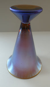 German WMF "Myra Kristal" Glass Trumpet Shape Vase with Stunning Blue and Gold Iridescent Lustres