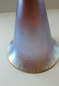 German WMF "Myra Kristal" Glass Trumpet Shape Vase with Stunning Blue and Gold Iridescent Lustres