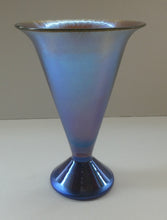 Load image into Gallery viewer, German WMF &quot;Myra Kristal&quot; Glass Trumpet Shape Vase with Stunning Blue and Gold Iridescent Lustres
