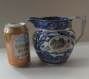 Antique Shelley Pottery Scotch Whisky Jug. Blue and White Country Pursuits Pattern
