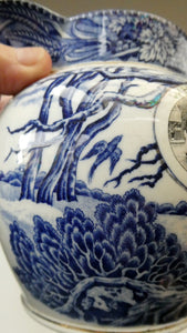 Antique Shelley Pottery Scotch Whisky Jug. Blue and White Country Pursuits Pattern