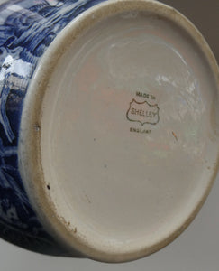 Antique Shelley Pottery Scotch Whisky Jug. Blue and White Country Pursuits Pattern