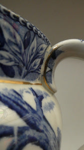 Antique Shelley Pottery Scotch Whisky Jug. Blue and White Country Pursuits Pattern