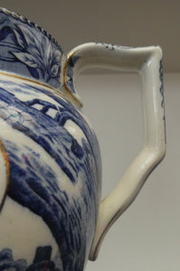 Antique Shelley Pottery Scotch Whisky Jug. Blue and White Country Pursuits Pattern