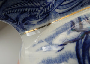Antique Shelley Pottery Scotch Whisky Jug. Blue and White Country Pursuits Pattern