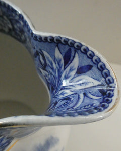 Antique Shelley Pottery Scotch Whisky Jug. Blue and White Country Pursuits Pattern