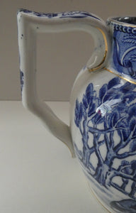 Antique Shelley Pottery Scotch Whisky Jug. Blue and White Country Pursuits Pattern