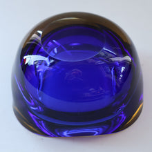 Load image into Gallery viewer, 1960s MURANO Small Square Glass Bowl. Vintage Sommerso Geode Blue Interior Cased in Yellow &amp; Clear
