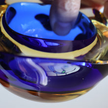 Load image into Gallery viewer, 1960s MURANO Small Square Glass Bowl. Vintage Sommerso Geode Blue Interior Cased in Yellow &amp; Clear
