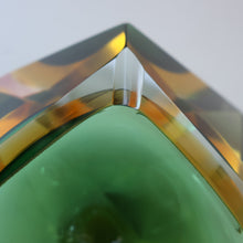 Load image into Gallery viewer, Large 1960s MURANO Faceted Glass Bowl. Vintage Sommerso Geode Green, Yellow and Clear Bowl

