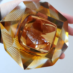 1960s MURANO Glass Bowl. Vintage Sommerso Geode Golden Amber and Clear Glass Chunky Bowl