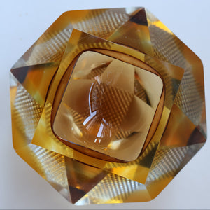 1960s MURANO Glass Bowl. Vintage Sommerso Geode Golden Amber and Clear Glass Chunky Bowl