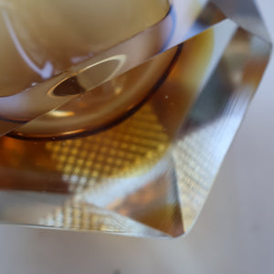 1960s MURANO Glass Bowl. Vintage Sommerso Geode Golden Amber and Clear Glass Chunky Bowl