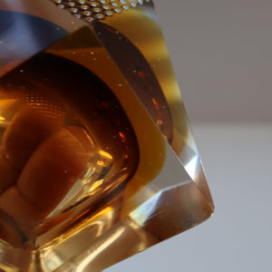 1960s MURANO Glass Bowl. Vintage Sommerso Geode Golden Amber and Clear Glass Chunky Bowl