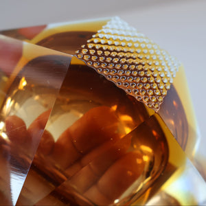 1960s MURANO Glass Bowl. Vintage Sommerso Geode Golden Amber and Clear Glass Chunky Bowl