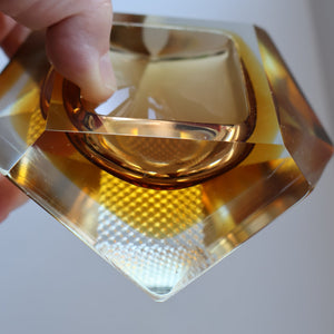 1960s MURANO Glass Bowl. Vintage Sommerso Geode Golden Amber and Clear Glass Chunky Bowl