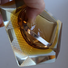 Load image into Gallery viewer, 1960s MURANO Glass Bowl. Vintage Sommerso Geode Golden Amber and Clear Glass Chunky Bowl
