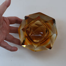 Load image into Gallery viewer, 1960s MURANO Glass Bowl. Vintage Sommerso Geode Golden Amber and Clear Glass Chunky Bowl
