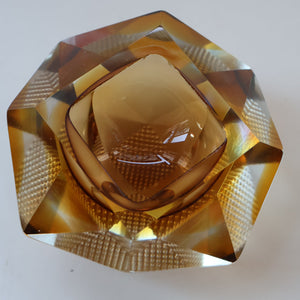 1960s MURANO Glass Bowl. Vintage Sommerso Geode Golden Amber and Clear Glass Chunky Bowl