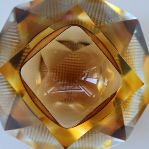 1960s MURANO Glass Bowl. Vintage Sommerso Geode Golden Amber and Clear Glass Chunky Bowl
