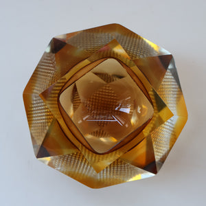 1960s MURANO Glass Bowl. Vintage Sommerso Geode Golden Amber and Clear Glass Chunky Bowl