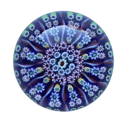 1970s Scottish PERTHSHIRE Paperweight. Royal Blue Ground, 12 Spokes & Millefiori Canes