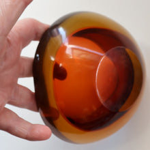 Load image into Gallery viewer, Vintage Murano Glass Triangular Amber and Golden Amber Sommerso GEODE Bowl
